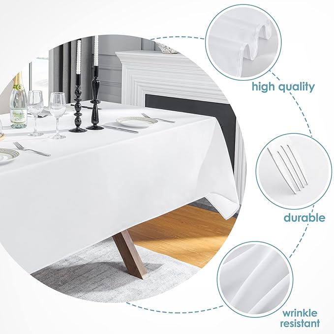 VidaFete Tablecloth 60 * 120inch 10 Pack Rectangle Table Cloth Polyester, Stain Wrinkle Resistant Dining Table Cover for Kitchen Dinning Party Wedding Rectangular Tabletop Buffet Decoration(White)