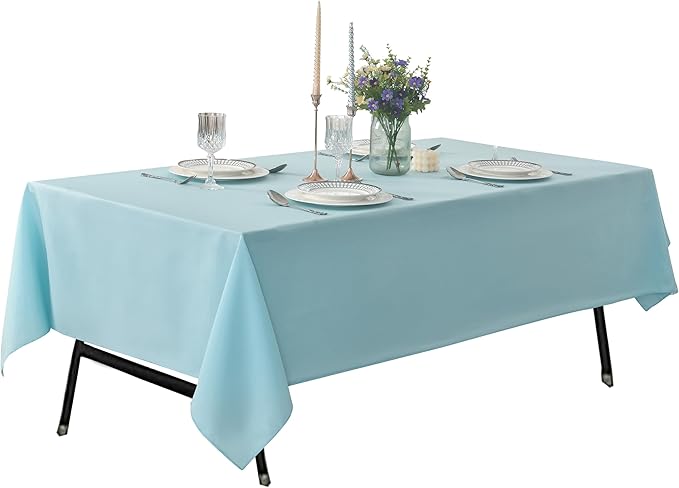 2-Pack 60x102 inch Dusty Blue Table Cloths, Solid Stain and Wrinkle Resistant Oblong Tablecloth, Premium Plain Weave Polyester Fabric Rectangle Table Linen Covers for Hotel, Wedding