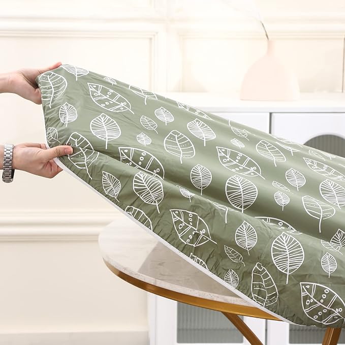 Walrus Round Vinyl Fitted Tablecloth with Flannel Backing Elastic Edge Design Table Cover Waterproof Oil-Proof PVC Table Cloth Stain-Resistant Best for 32"-36" Round