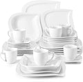 MALACASA Ivory White Dinnerware Set, 30-Piece Porcelain Dishes Dinnerware Sets, Dinner Set with Plates and Bowls, Cups and Saucers Set, Dishes Set Tableware, Dinnerware Set for 6, Series Elvira