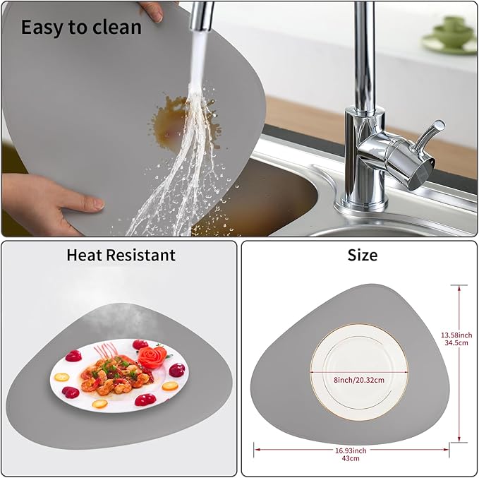 Faux Leather Placemats and Coasters Set of 2, Round Leather for Dinner Table Mats Heat Resistant Non-Slip Insulation Coffee Mats Kitchen Place Mats Nordic Style (Light Gray, 2 Placemats+2 Coasters)