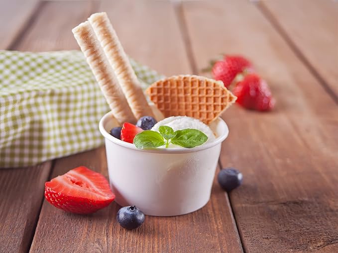 Axe Sickle 100 Pcs 4 Ounce Paper Ice Cream Cups Disposable Dessert Bowls for Hot or Cold Food, Sundae, Frozen Yogurt, Soup, White
