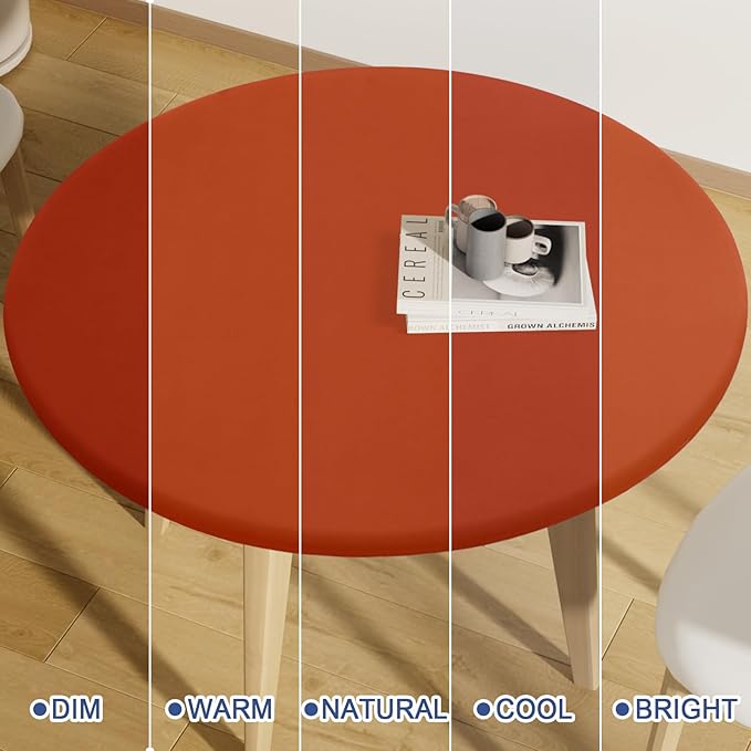 Round Spandex Tablecloth, Elastic Fitted Waterproof Tablecloths for 36"-44" Tables, Stretch Washable Picnic Table Cover for Camping, Dining, Indoor and Outdoor, Rust