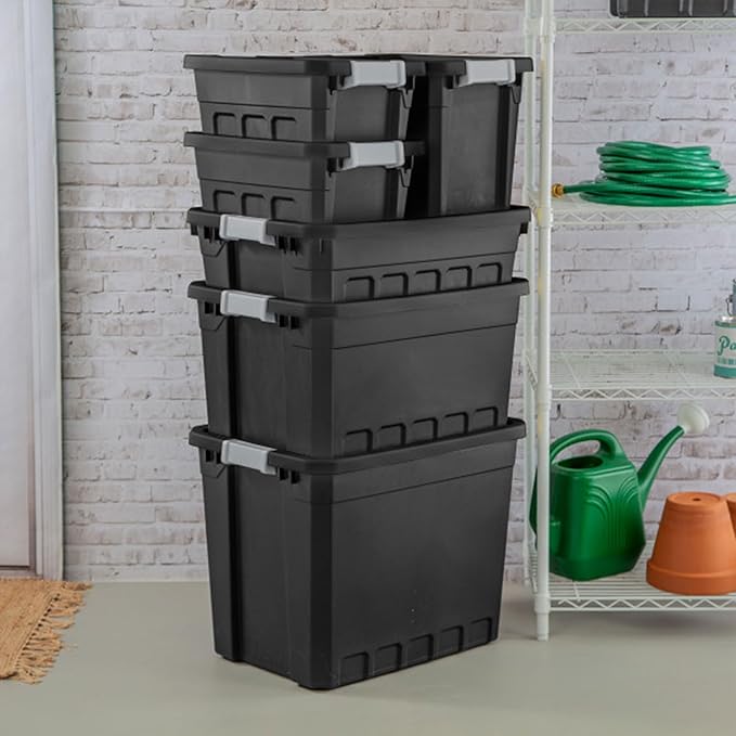 Sterilite 18-Pack Plastic Storage Bins with Lids, Stackable Containers, 10 Gallon, Black