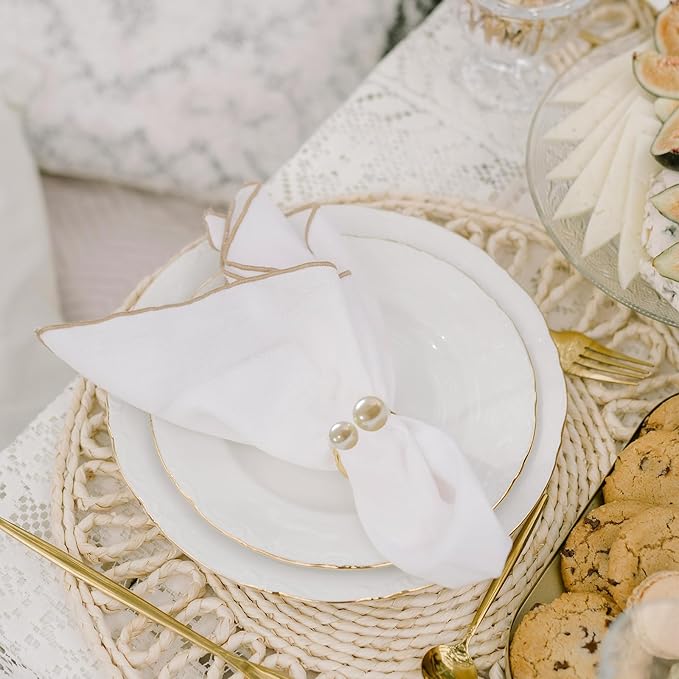 6 Pcs Gold Napkin Rings - Pearl Napkin Rings,Metal Napkin Ring for Table Settings Wedding Christmas Party Dinner Table