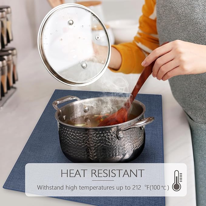 Faux Leather Placemats Set of 8 Washable PU Table mats for Kitchen Table - Heat Resistant, Waterproof, Easy Clean, Anti Slip 11.8" x 17" (Dark Blue-8 Pack)