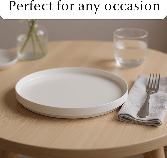 MIAMIO – Ceramic Dinner Plates Set for 4 People/Ceramic Dinnerware 4-Piece, Modern Stoneware, Dishwasher & Microwave Safe – Luxe Collection (White, 10 Inch)