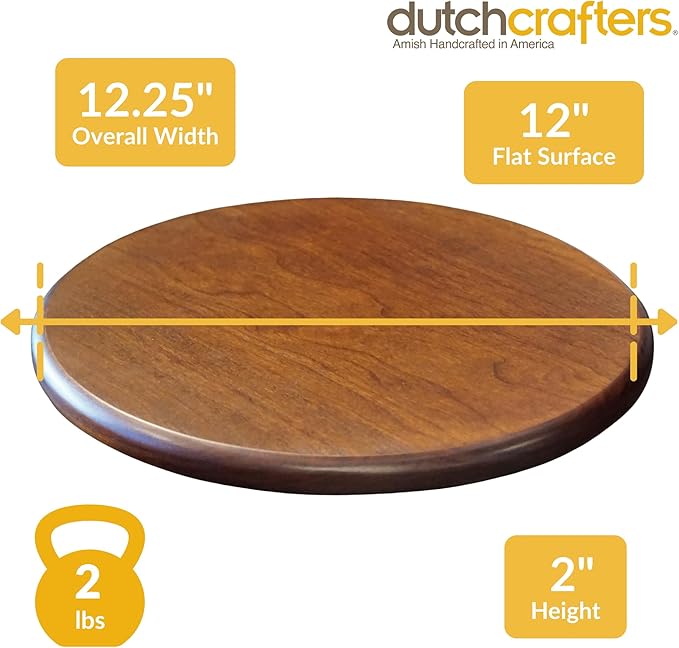 DutchCrafters Solid Wood Lazy Susan Turntable, Rotating Spice Organizer for Kitchen Counter, Dining Table - Amish American Made in USA (Cherry Wood, Michael's Cherry Stain, 12")