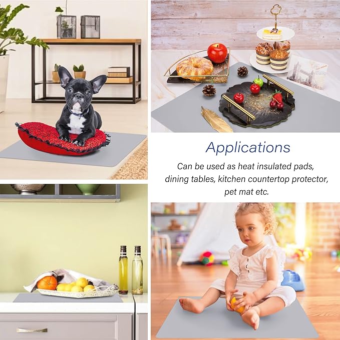 Gartful Silicone Craft Sheet - Large Nonstick Nonskid Mat, Countertop Protector, Table Placemat, Resin Casting Molds Mat, 27.6" x 19.7", Light Gray