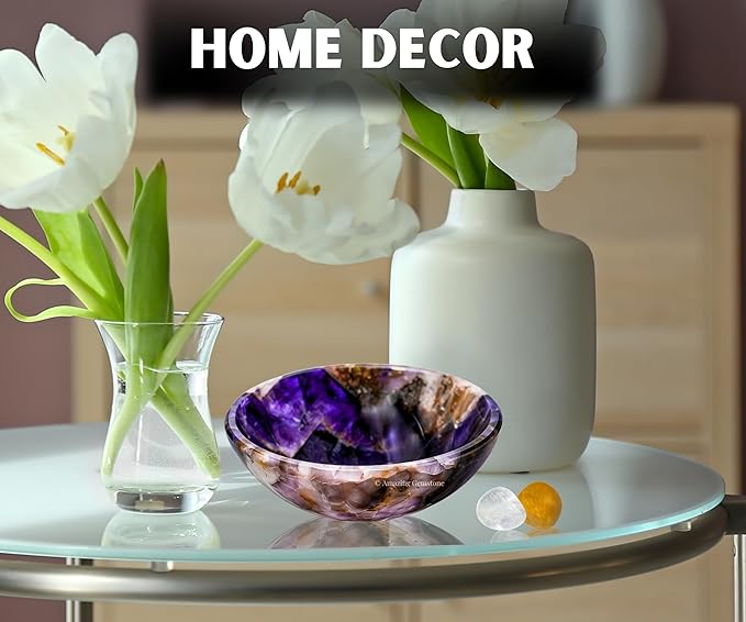 Amethyst Crystal Bowl - 3 Inch Decorative Bowls for Room and Home Decor - Gemstone Healing Crystals for Elegant Display, Positive Energy Balance and Gift