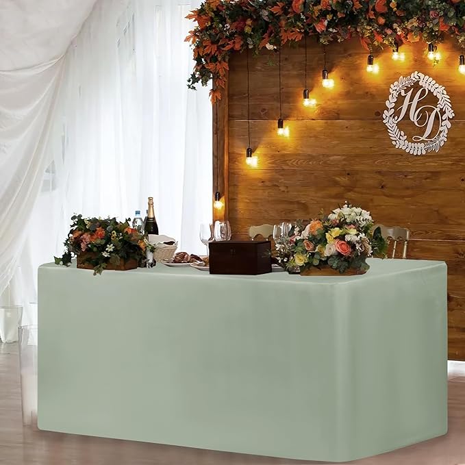 HolidayIdeas 2 Pack Fitted Tableclothes - 48 x 24 Inch - Rectangle Tablecloths for 4 Foot Tables, Polyester Fabric Table Covers for Parties, Holiday Dinner, Trade Show (Sage Green)