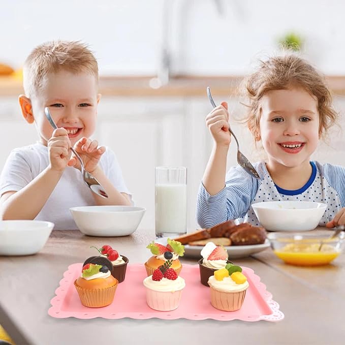 Plastic Serving Trays,24 Pack Rectangle Serving Platters Decorative Serving Trays Dessert Table Trays,15"x10" Rectangle Platters, Decorative Dessert Table Trays, Cake, Cookie Catering Tray (Pink)