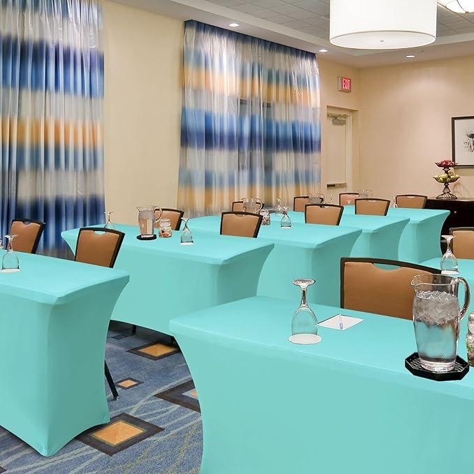 Stretch Table Cover for 4ft Rectangle Tables-8 Pack Aqua Blue Spandex Table Cloths with elastic-Folding Table for Party, Wedding, Vendor Booth Display, Banquet Buffet Event, Craft Trade Show