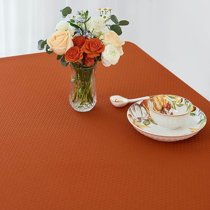 maxmill Weaved Texture Square Tablecloth Stain Resistant Waterproof Wrinkle Resistant Washable Soft Fall Table Cloth, Decoration for Fall Harvest Fabric Cover for Dining Room, 52 x 52 Inch, Rust