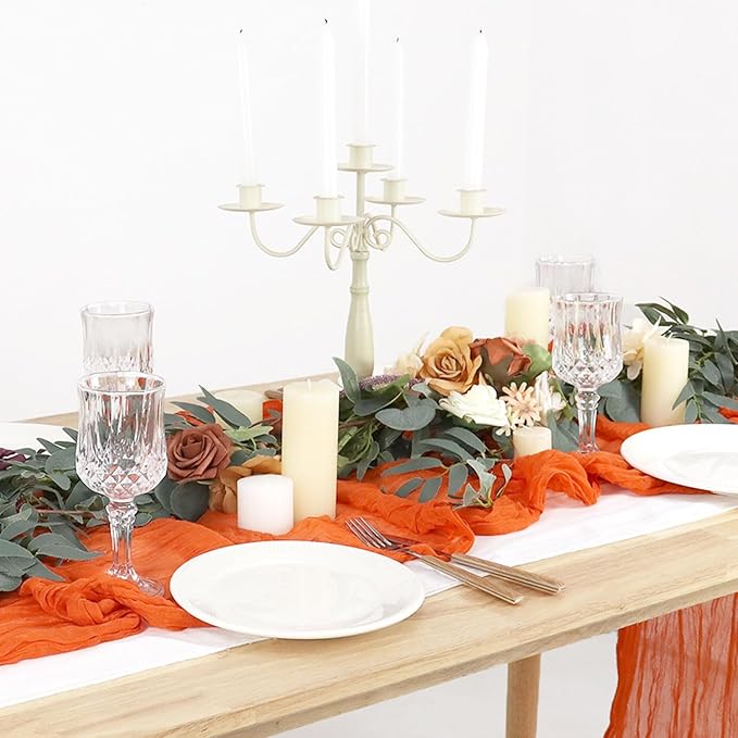 FUHSY Orange Cheesecloth Table Runner 10 Pack Gauze Table Runners 10FT Long Rustic Fall Table Runners Boho Gauze Cheese Cloths Table Runner for Wedding Thanksgiving Burnt Orange Halloween Table Decor