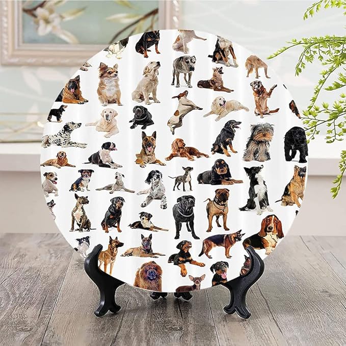 Decorative Plates, Dog Lover Print Ornament, Austratlian Shepherd Pet Italian Mastiff, 6 Inch, Kitchen Wall Decor, Brown Black