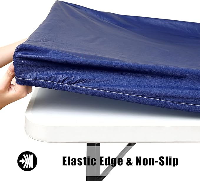 Smiry Rectangle Tablecloth, Elastic Fitted Flannel Backed Vinyl Tablecloths for 5ft Folding Tables, Waterproof Wipeable Table Covers for Indoor, Outdoor, Picnic and Camping (Navy, 30"x60")
