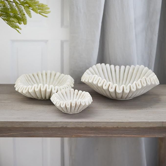 Marble Bowl Fruit Bowl, Stone Bowl Decorative Bowl Decorative Trays Marble Fruit Bowl Marble Ruffle Bowl Marble Floral Bowl Home Decor Gifts (2 pieces of 5 inch)