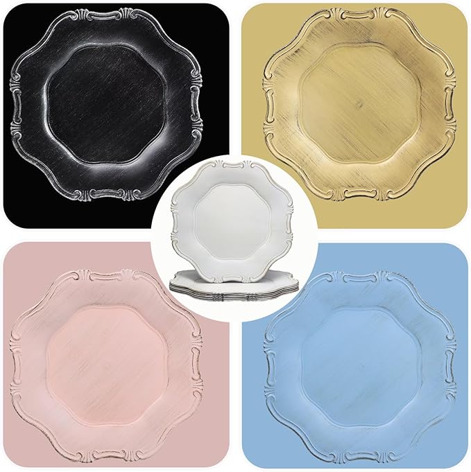 Blue Charger Plates Set of 6, Decorative Table Plastic Chargers for Dinner Plates, Party, Wedding, Thanksgiving, Christmas, 22BL