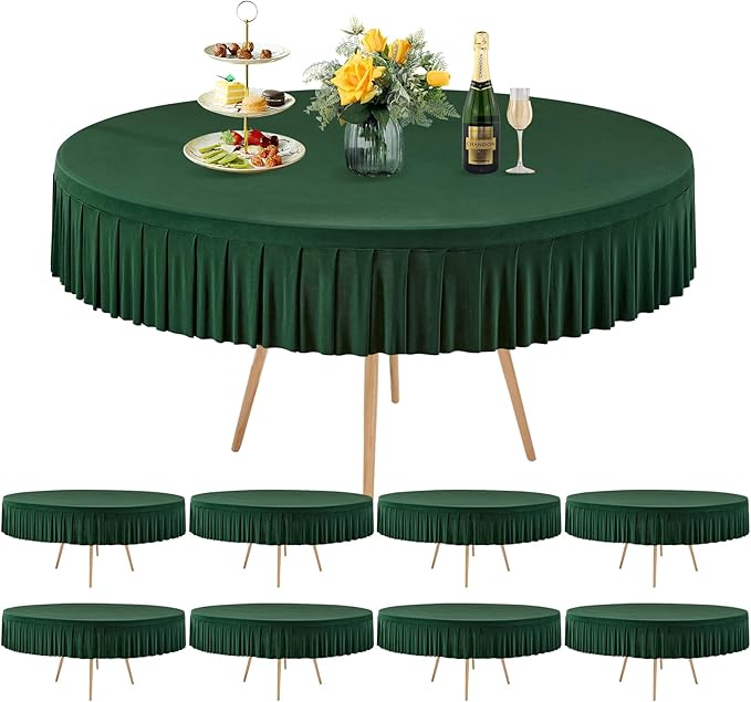 8 Pack Hunter Green Spandex Round Tablecloths for 72in Table, Stretchy Fitted 6FT Round Table Cloths, Wrinkle Free Table Cover with Skirt for Wedding Birthday Party Bridal Shower Banquet
