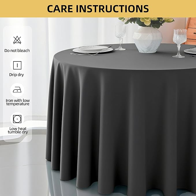 6-Pack Round 90-inch Grey Table Cloths, Solid Stain and Wrinkle Resistant Circular Tablecloth, Premium Plain Weave Polyester Fabric Table Linen Covers for Hotel, Banquet