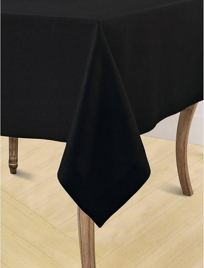 Solino Home Linen Black Tablecloth 60 x 108 Inch - 100% Pure Linen Rectangular Tablecloth - Machine Washable Table Cloth for Winter, Easter - Fete