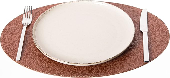 Nikalaz Oval Placemats Set (Pack of 4) Recycled Leather Table Mats 18 x 13 inches (45.7 x 33 centimetres), Kitchen Dining Table Decor by Nikalaz (Dirty Brown)