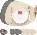 Myir JUN Placemats, Dual-Sided Placemats Waterproof Faux Leather Placemats Set of 6 Place Mats and Coasters Non-Slip Washable Table Mats for Dining Table (Gray Wheat, Set of 6)