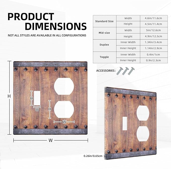 Light Switch Cover Plate Rustic Farmhouse Barn Door Vintage Wood 2 Gang Decorative Switch Plates 1 Toggle Duplex Combo Outlet Covers GFCI Wall Plates for Bathroom Cabin Decor