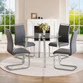 42" Round Glass Dining Table Set for 4,Modern Breakfast Table Set for 4 with Silver Chrome Legs,Space Saving Kitchen Table and Grey Chairs for Apartment,Easy Assembly