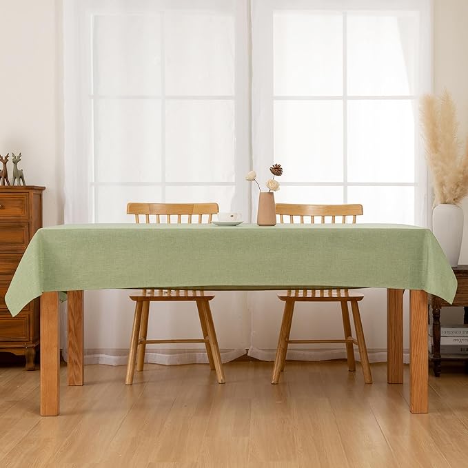 Hiasan Faux Linen Rectangle Tablecloth - Wrinkle and Stain Resistant Washable Table Cloth for Kitchen Dining Room Holiday Table Cover for Dinner, Green, 60 x 102 Inch