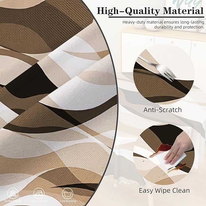 Laeacco 60 Inch Brown Modern Round Tablecloth Striped Geometric Abstract Art Print Table Cloth Washable Waterproof Wrinkle Free Table Cover for Kitchen Dining Picnic Party Decoration