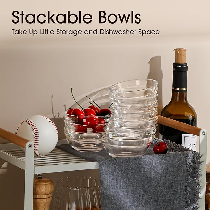 Mini Glass Bowls, 3.5in 4oz Small Prep Bowl, 10 pcs Stackable Pinch Bowls for Dipping Spices Sauce