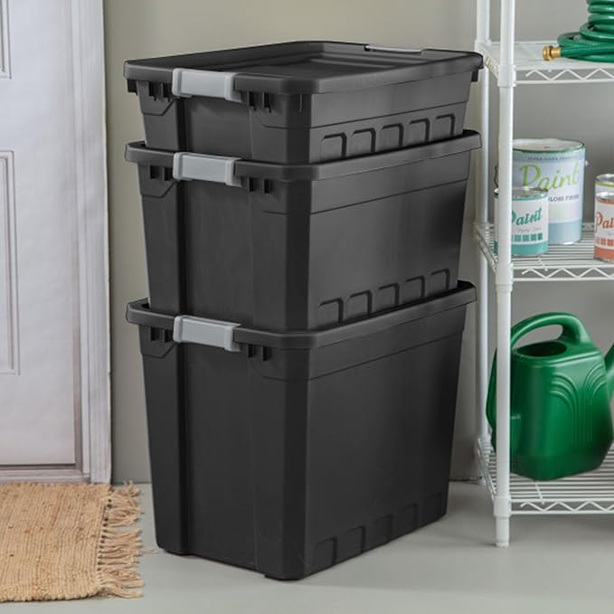 Sterilite 18-Pack Plastic Storage Bins with Lids, Stackable Containers, 19 Gallon, Black