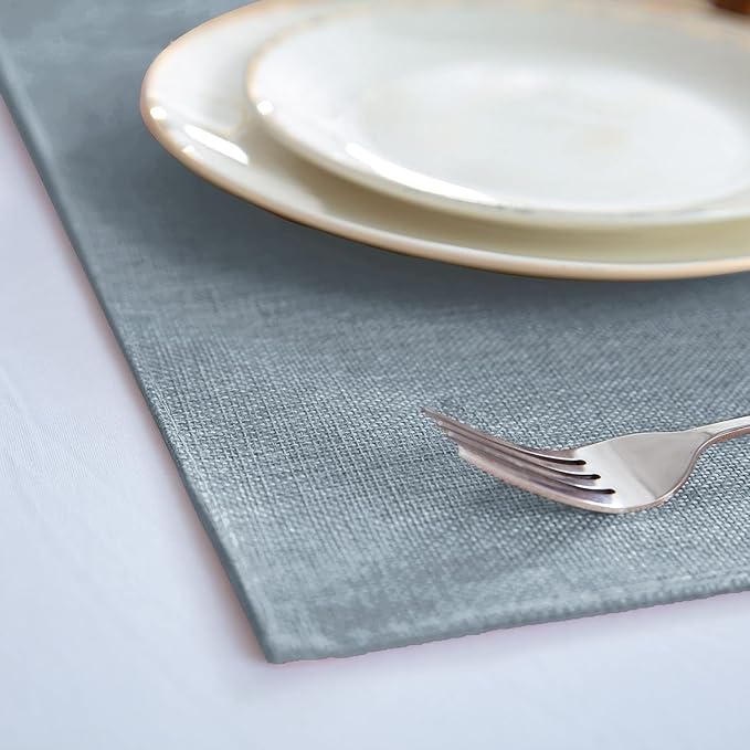 Linen Fabric Placemats Set of 4, Machine Washable, Heat Resistant, Wrinkle Free, Thick Polyester Kitchen Place Mats for Dining Table (Light Gray)