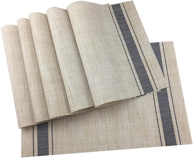 Gugrida Luxury Blue Placemats Set of 6 Crossweave Woven Vinyl Placemat for Dining Table Kitchen Table Mats