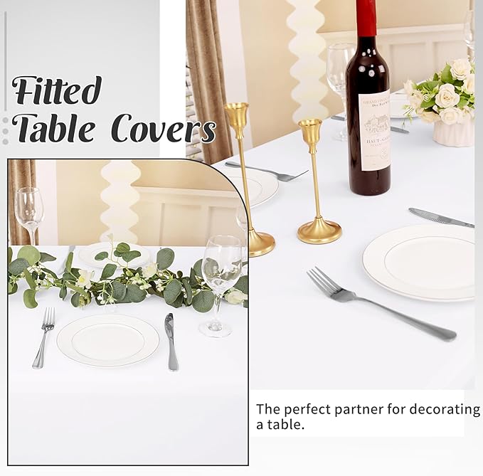 HAISIWLKJ 3 Pack Table Cloth 6ft White Tablecloths for Rectangle Folding Table Spandex Fitted Stretch Cover Wrinkle Resistant Washable for Party, Wedding, Banquet, Festival