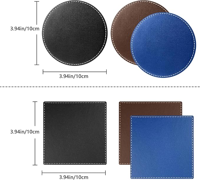 Custom Personalized Leather Coasters - Set of 6 | DIY Name, Photo, or Logo Coasters for Coffee Table, Bar, Beer, Wine | Ideal Housewarming Gift, Black