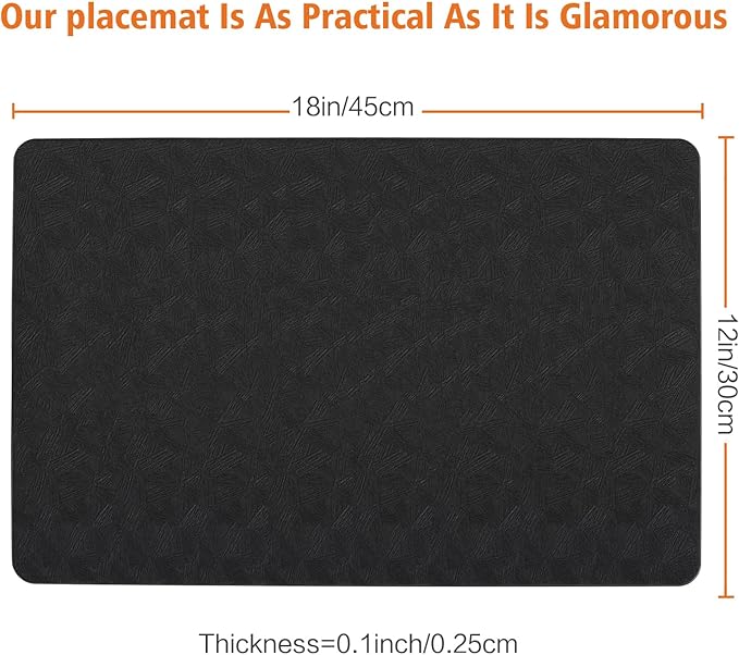 Vinyl Placemats Set of 8 Heat Resistant Easy Clean Non-Slip Place Mats for Dining Table Faux Leather Waterproof Stain Resistant Wipeable Washable PVC Table Mats(8, Black)