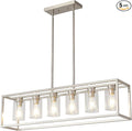 XILICON Dining Rooms Brushed Nickel Chandeliers,Kitchen Island Farmhouse Lighting Fixture Industrial Rustic Ceiling Hanging 6 Light Modern Pendant Light with Glass Shade