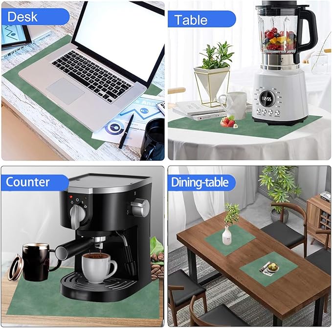 Faux Leather Reusable Table mats Set of 6,Waterproof&Stain-Resistant Place Mats,Heat-Resistant&Non-Slip Placemats for Indoor Outdoor Patio Table Kitchen and Kids,12''x17(Avocado Green)