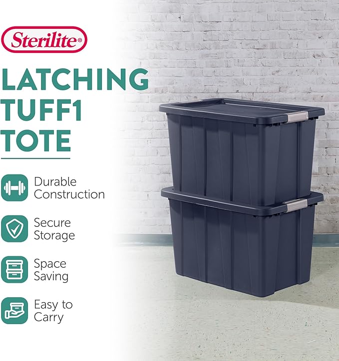 Sterilite 12-Pack Storage Bins with Lids, Heavy Duty Totes, Tuff1, 30 Gallon, Dark Indigo