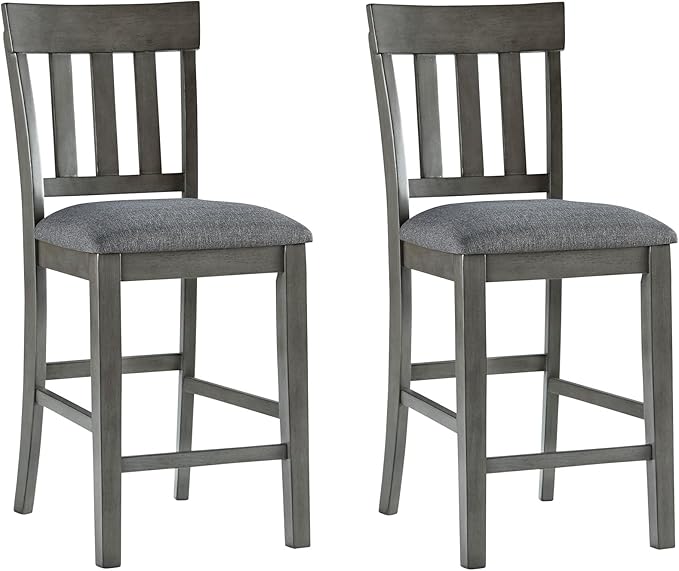 Signature Design by Ashley Hallanden Modern Farmhouse Counter Upholstered Barstool, Set of 2, Comb-back Design, Solid Wood, 25.75" , Dark Gray