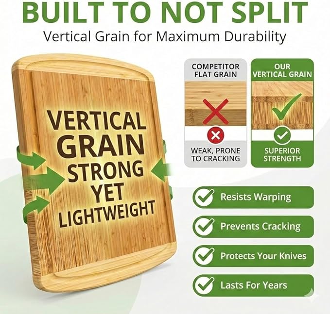 Organic 18 Inch Extra Large Bamboo Cutting Board with Lifetime Replacements - Non Toxic Wood Chopping Board with Juice Groove for Kitchen, Meat, Vegetables, and Food Prep by Greener Chef