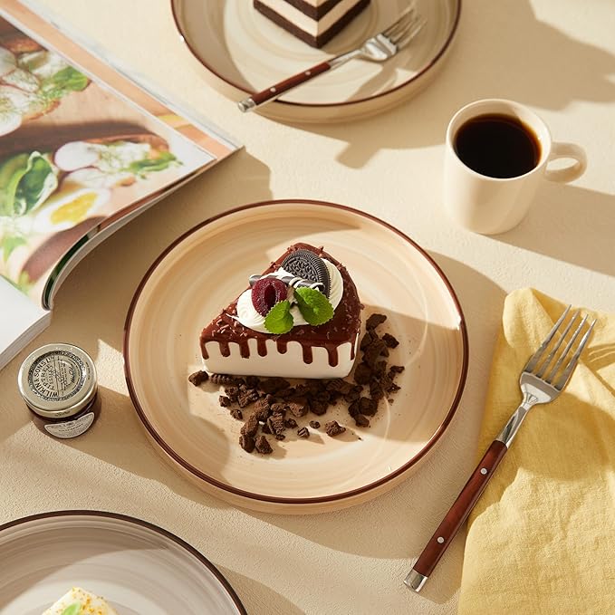 Sweese 7.8 Inch Porcelain Dessert Plates Set of 6 - Gradient Salad Plates, Microwave & Dishwasher Safe, Scratch-Resistant, Elegant High-Edge Design for Appetizers, Cakes, Pasta - Neutral