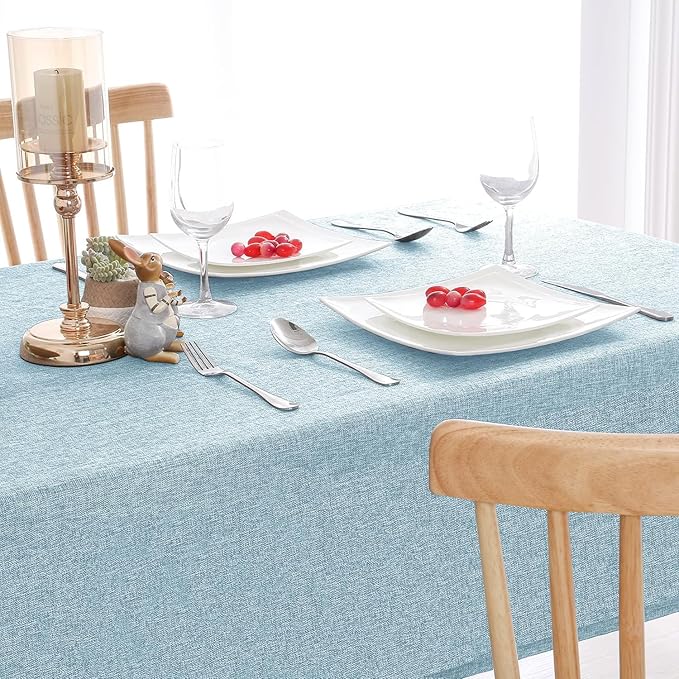 Hiasan 2 Pack Faux Linen Square Tablecloth - Wrinkle and Stain Resistant Washable Table Cloth for Kitchen Dining Room Holiday Table Cover for Party Dinner, Lux Slate Blue, 70 x 70 Inch