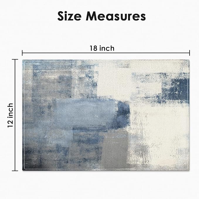 Emvency Farmhouse Placemats Set of 4, Vintage Blue and Grey Abstract Art Painting 12x18 Inch Table Mats for Outdoor Home Party Kitchen Dining Decoration