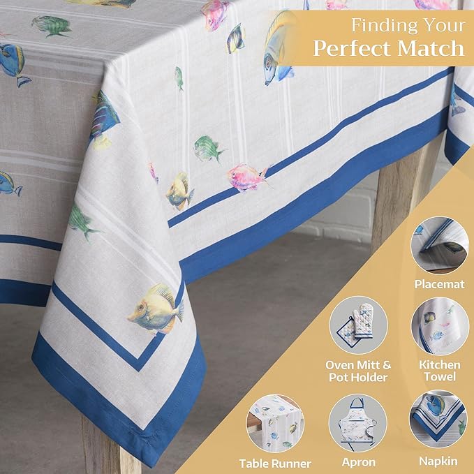 Maison d' Hermine Table Cloth Square Table 100% Cotton 54 x 54 Inches Tablecloth Reusable Decorative for Dining Room Farmhouse Home Valentines Day Decorations Spring Summer - Poisson
