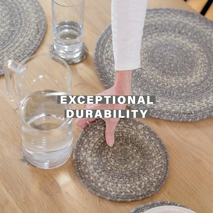 Homespice Grey Cloud Jute Braided Oval Placemats, Warm Farmhouse Decor, Set of 6, 13x19 Grey Table Mats - Vibrant Colors, Durable, Easy to Clean and Protects Furniture