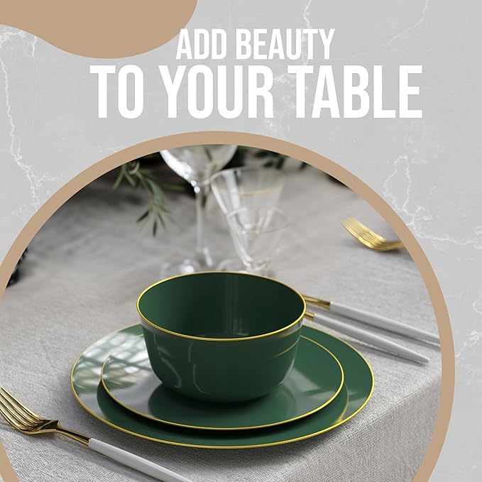 Trendables Plastic Bowls Disposable Bowls 24 Oz Bowl Set Of 20 Green Gold Rimmed Fancy Plastic Serving Bowls Perfect Plastic Ice Cream Bowls Plastic Salad Bowls Plastic Candy Bowl